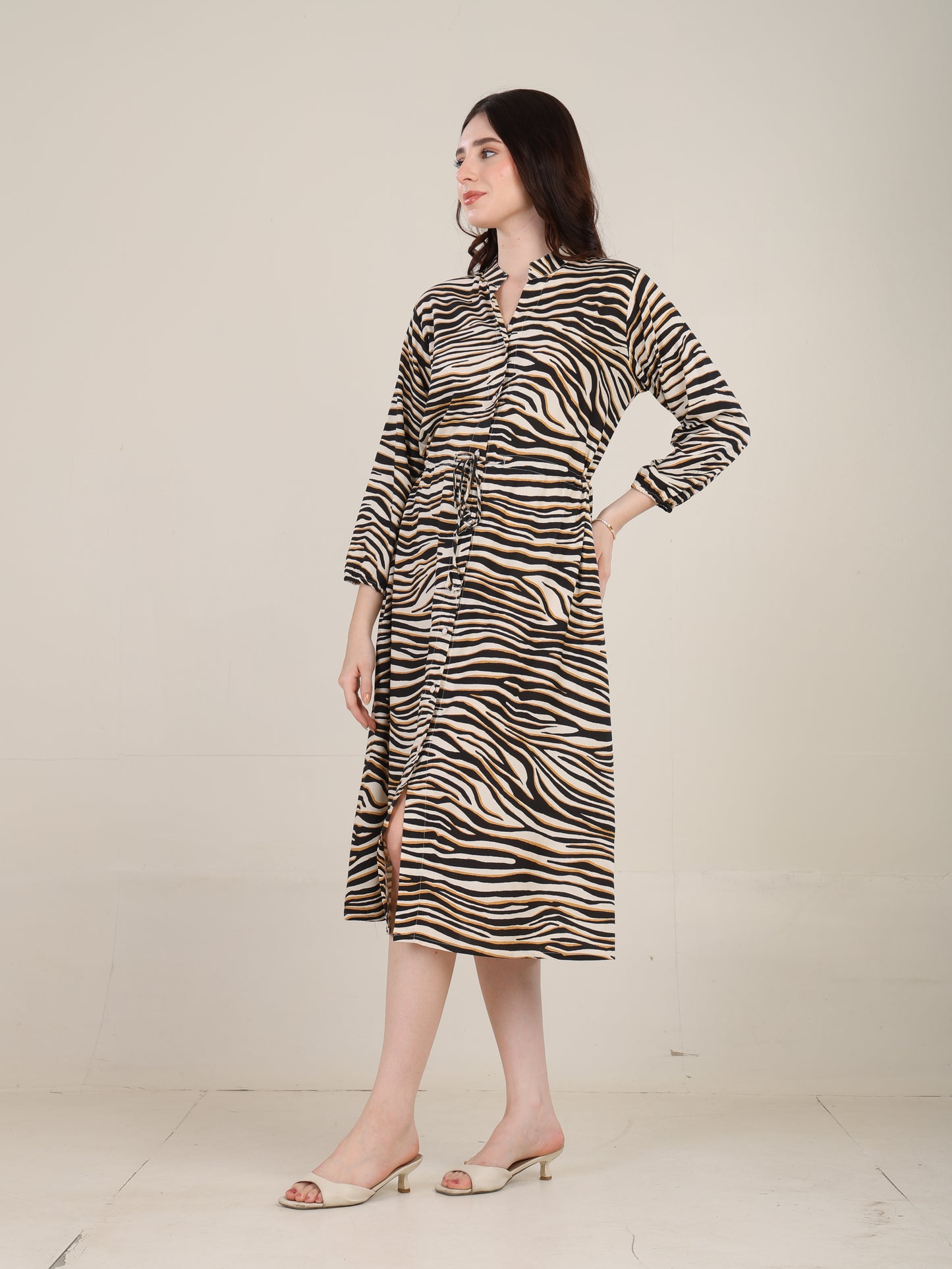 Zebra Print Mandarin collar Shirt Dress-Bling Boss Collection