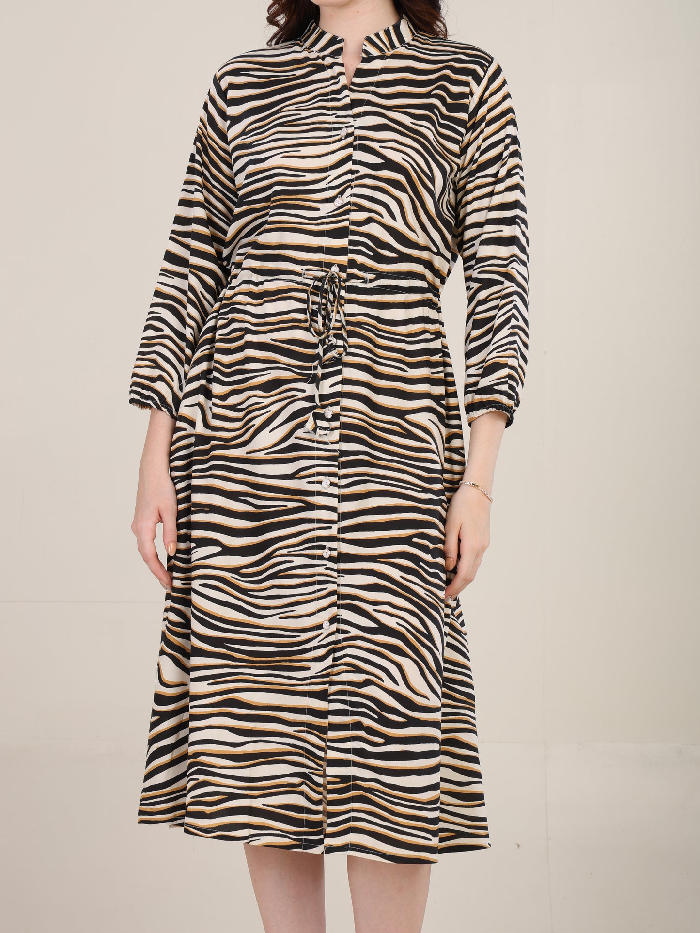 Zebra Print Mandarin collar Shirt Dress-Bling Boss Collection