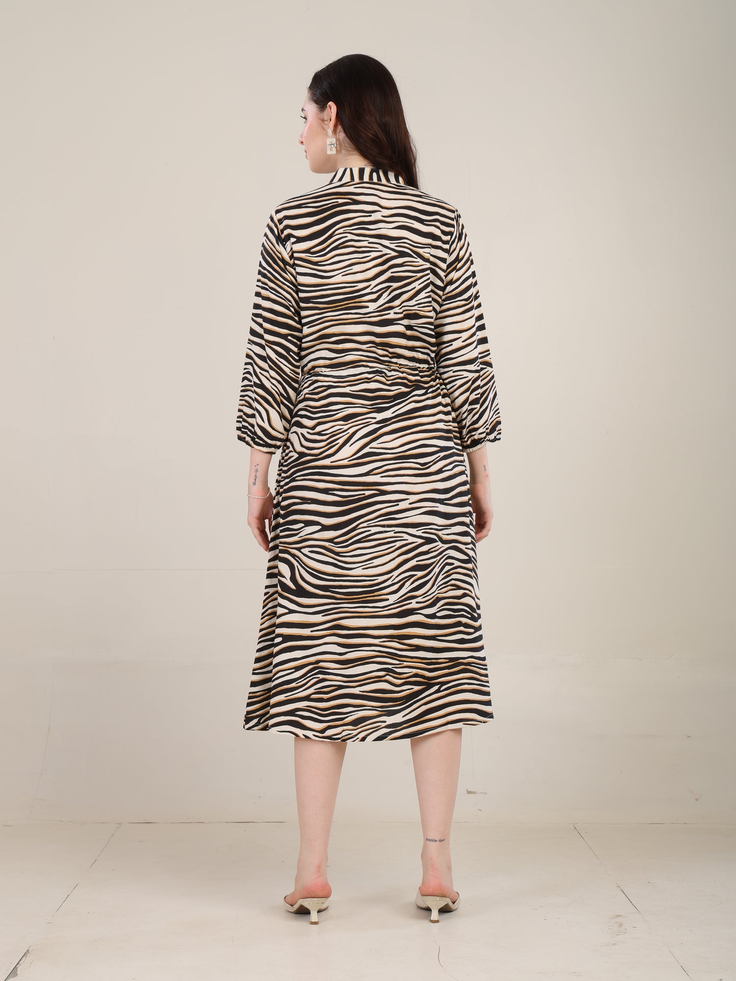 Zebra Print Mandarin collar Shirt Dress-Bling Boss Collection