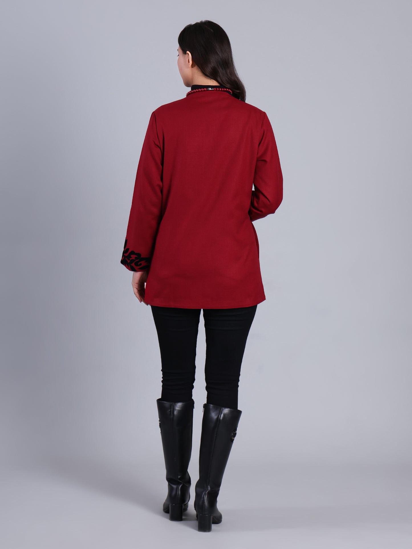 Maroon Embroidered Power Blazer