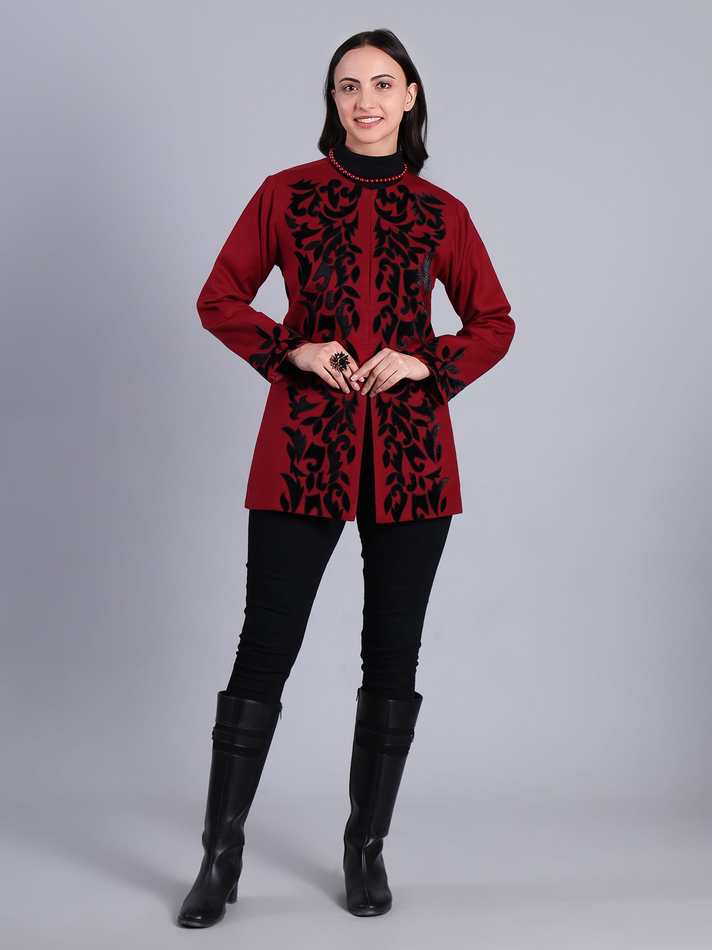 Maroon Embroidered Power Blazer
