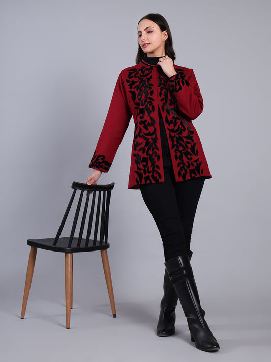 Maroon Embroidered Power Blazer