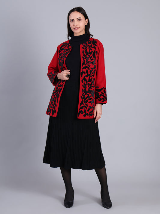 Crimson Red Embroidered Power Blazer
