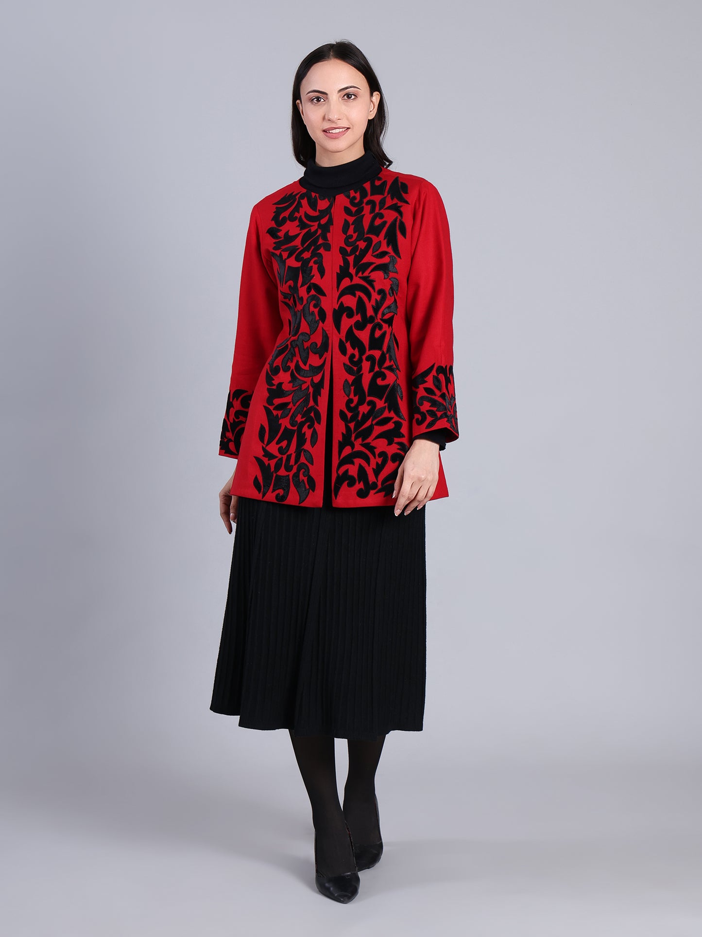 Crimson Red Embroidered Power Blazer