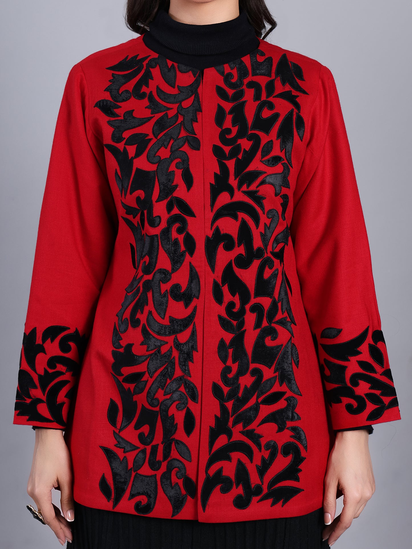 Crimson Red Embroidered Power Blazer