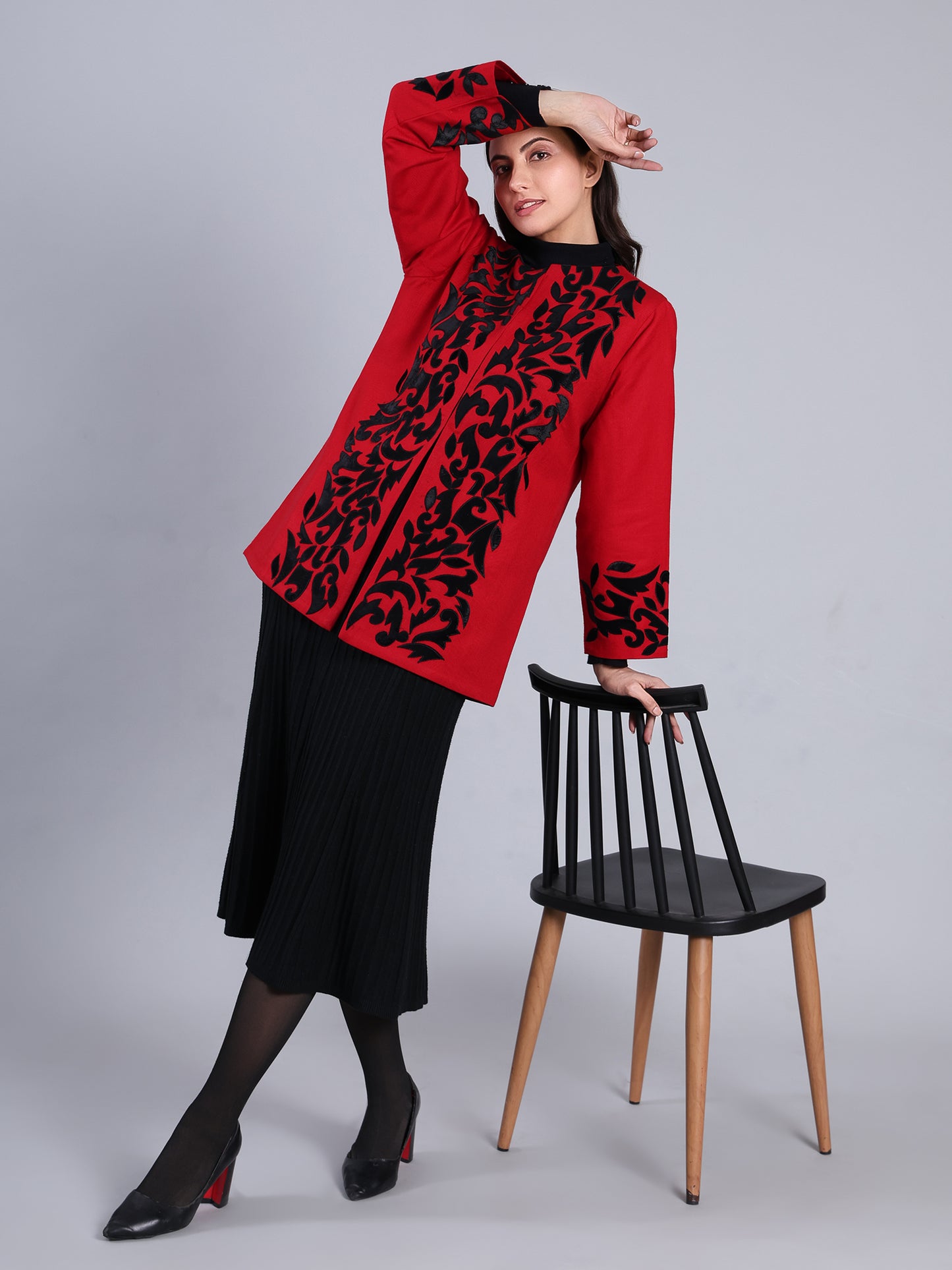 Crimson Red Embroidered Power Blazer